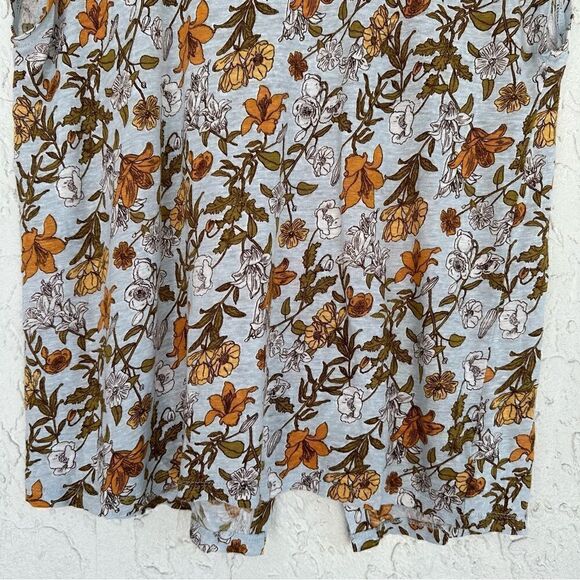 CYNTHIA ROWLEY Linen Floral Tee Large Button Down Back Short Sleeve Boho - Picture 3 of 8